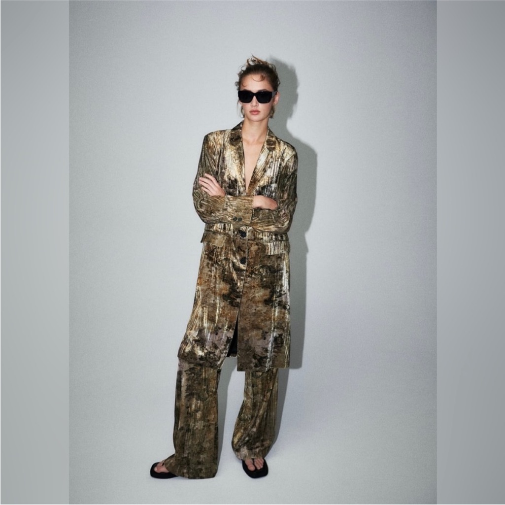 Nwt Zara Camo Velvet Long-Line Jacket - Sz S — image 2 of 7